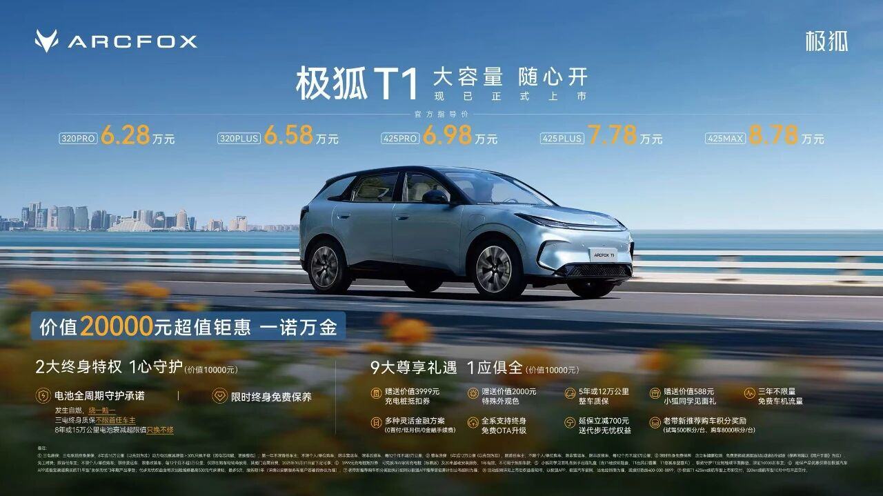 极狐T1起售价6.28万元 425公里版即日交付
