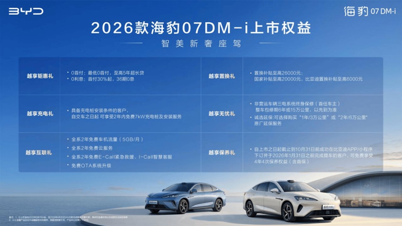 入门即满配 比亚迪2026款海豹07DM-i正式上市 14.98万元起