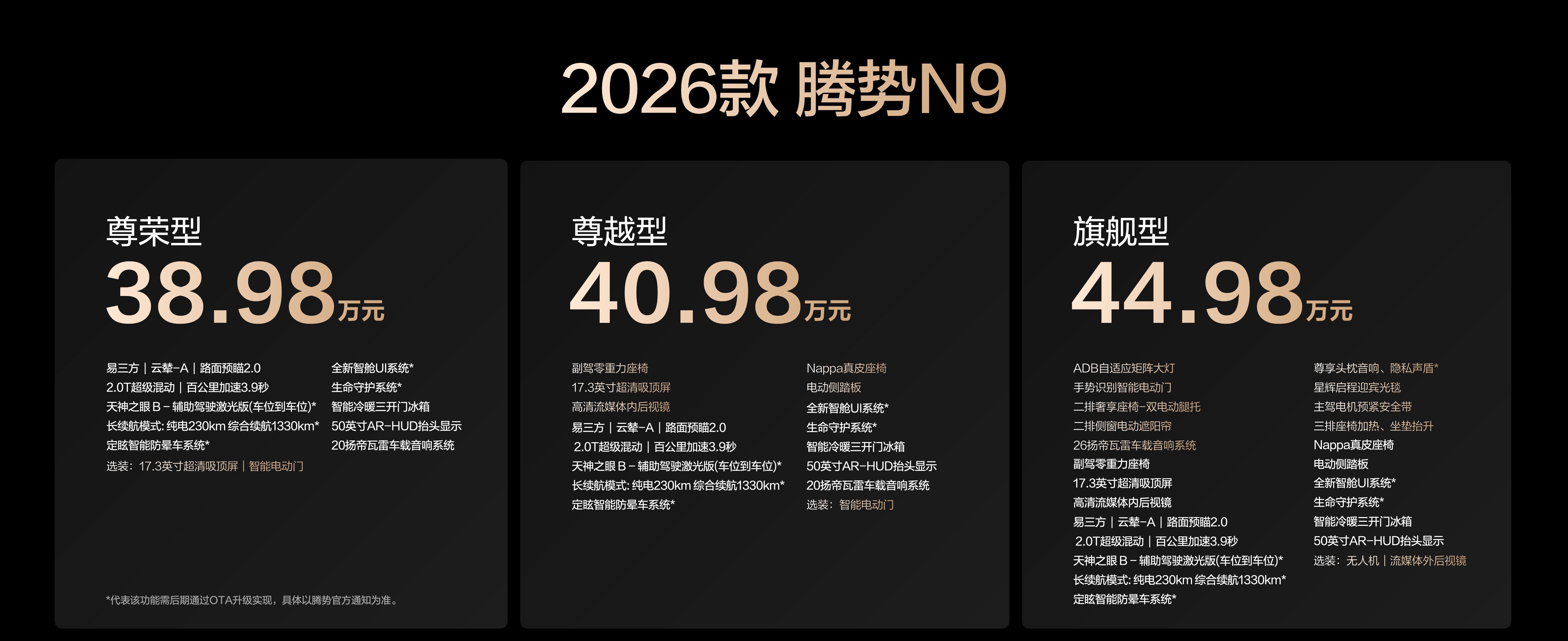 2026款腾势N9正式上市，售价38.98万元起