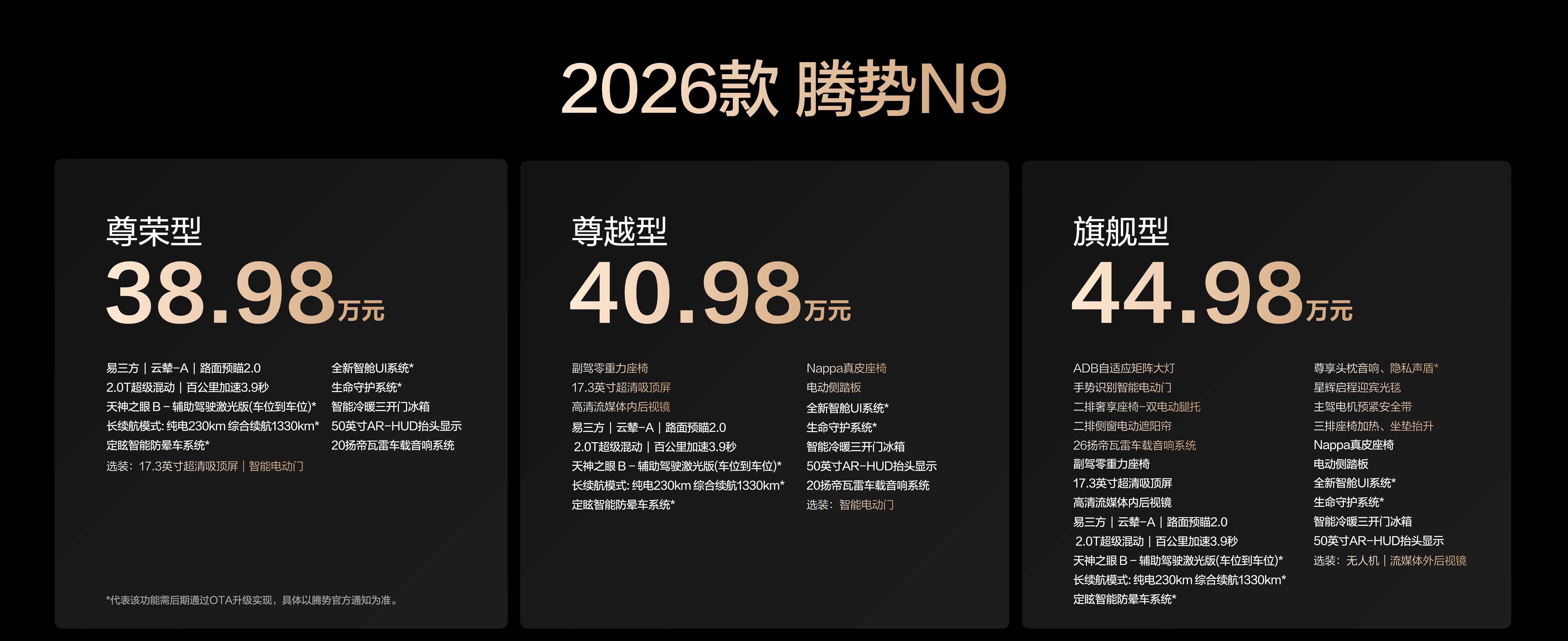 2026款腾势N9打造超级混动豪华新座驾，售价38.98万元~44.98万元