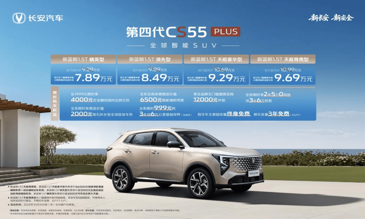 优惠后7.89万元起！长安第四代CS55PLUS上市